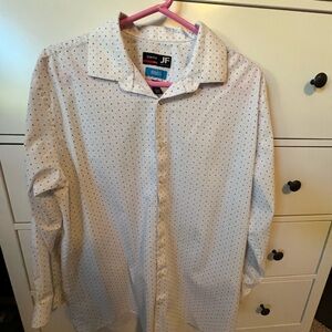 jf j.ferrar White Casual Button Down Shirt with Polka Dot Pattern slim fit